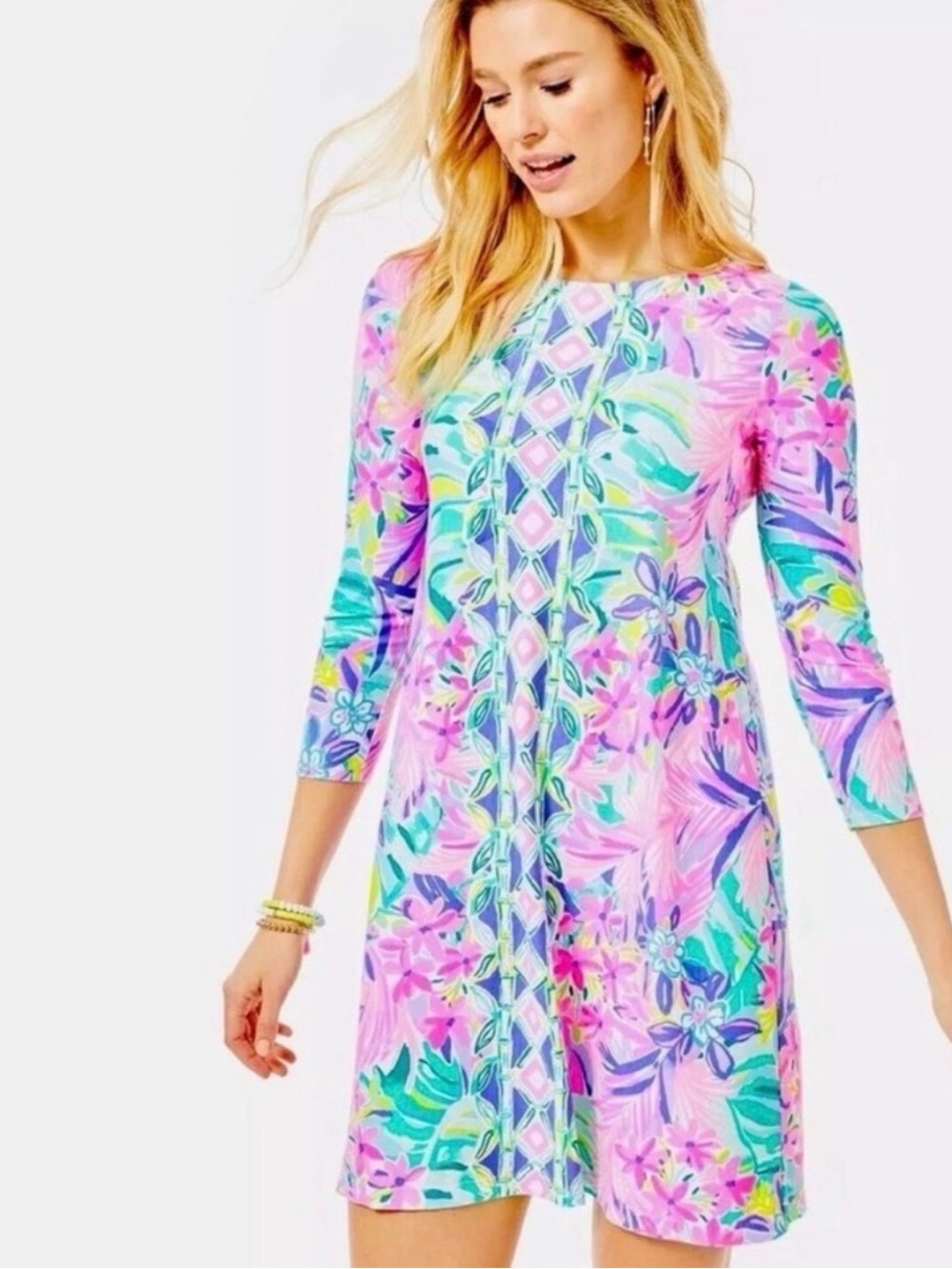 Lilly Pulitzer Ophelia Swing Dress It Was All A Dream Swing Knee Green Pink L
